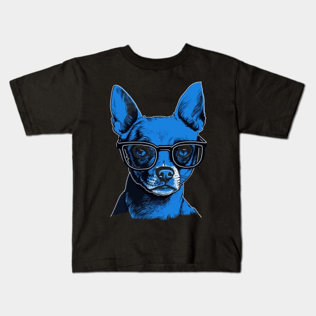 Cool Blue Chihuahua Wearing Hipster Glasses Illustration Kids T-Shirt by TeeTrendz